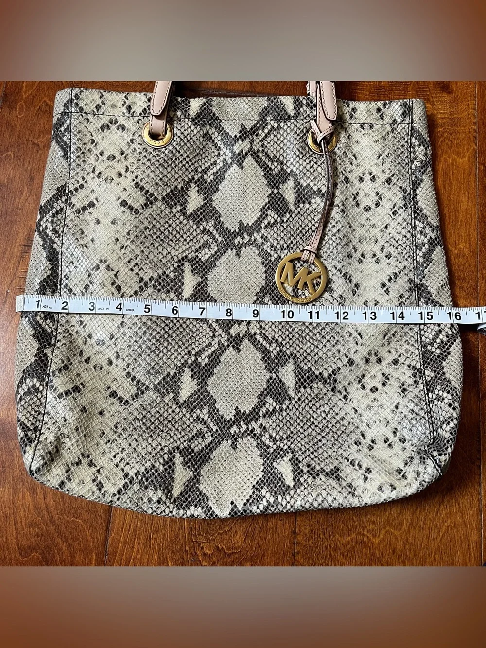 Michael Kors Large Python Embossed Leather Satchel Tote Bag Purse Shopper